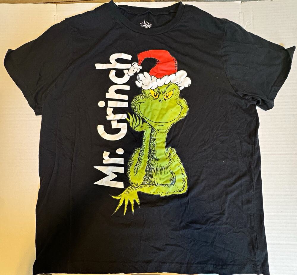 Dr. Seuss Grinch Mr. Grinch Christmas Black Graphic Print Crew Neck T-Shirt L